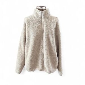 PINK - Women's Sherpa Fleece Zip Jacket - Beige - Size Small - Cozy Full Zip